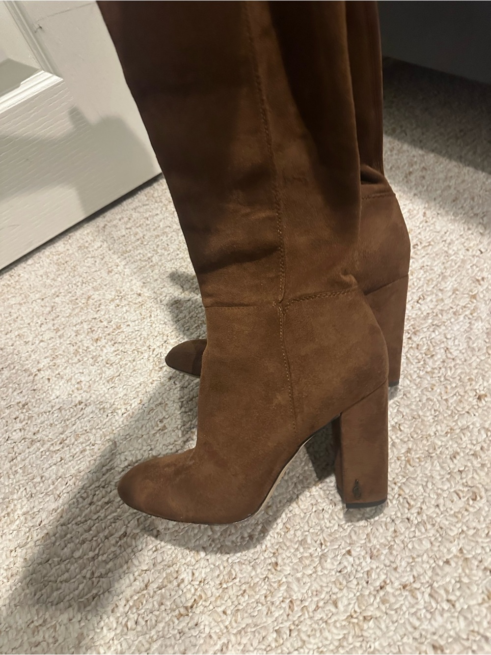 Sam Edelman Brown Suede Knee-High Block Heel Boots - Women - Picture 2 of 6